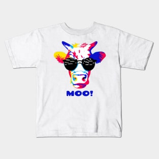 Moo! Pop Art Cool Cow Wearing Sunglasses Kids T-Shirt